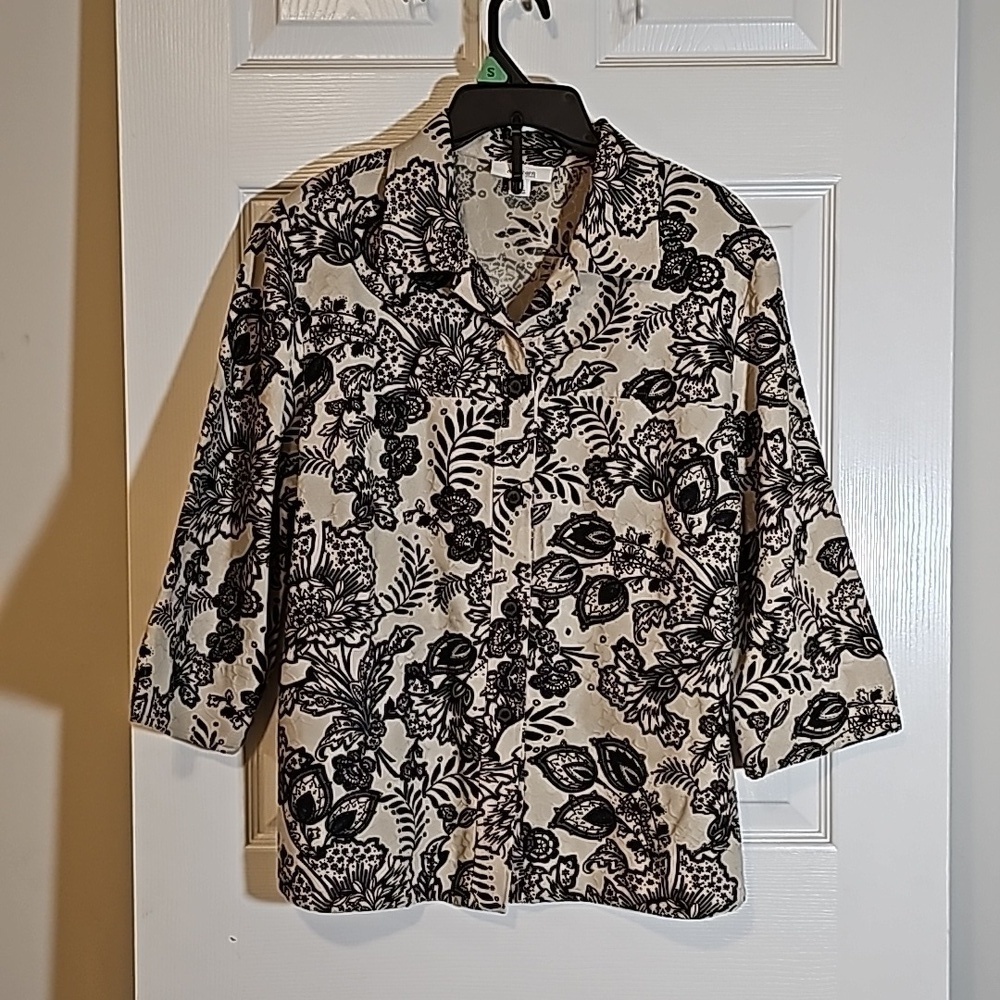 Dressbarn Shirt Jacket Button Up Tapestry Floral Collared Textured Plus Size 16W